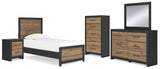 Vertani Twin Panel Bed with Mirrored Dresser, Chest and Nightstand in Black from Ashley - Luna Furniture