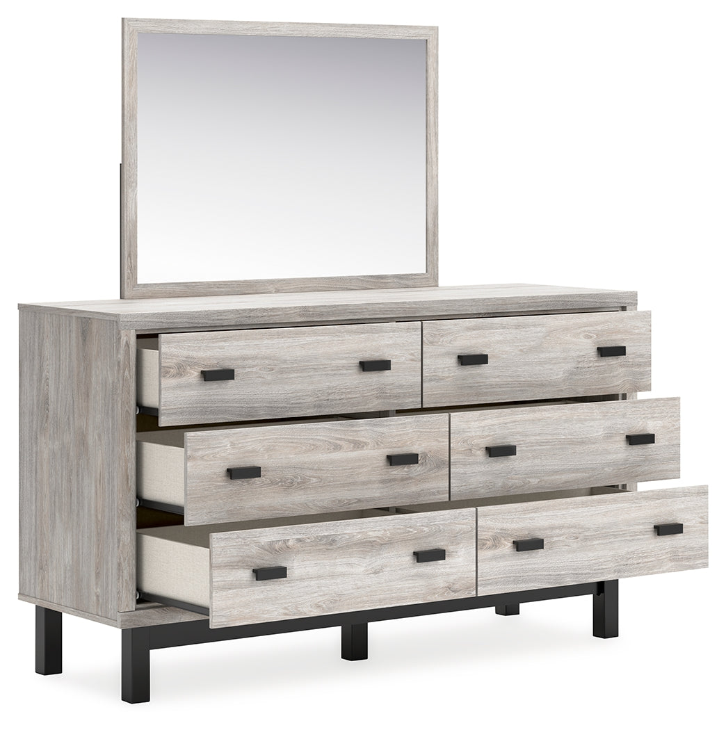 Vessalli King Panel Bed with Mirrored Dresser and 2 Nightstands in Gray from Ashley - Luna Furniture