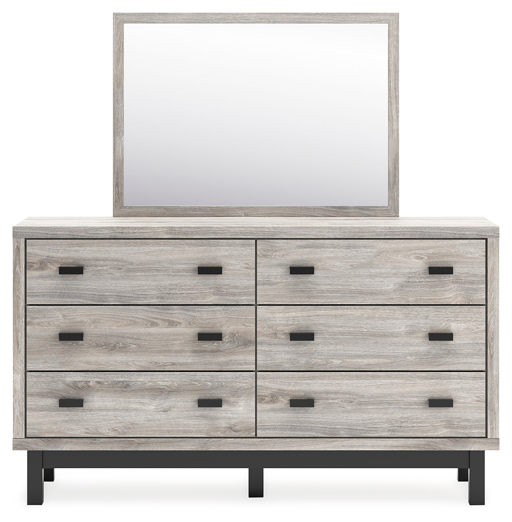 Vessalli King Panel Bed with Mirrored Dresser and 2 Nightstands in Gray from Ashley - Luna Furniture