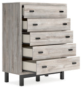 Vessalli King Panel Bed with Mirrored Dresser and Chest in Gray from Ashley - Luna Furniture