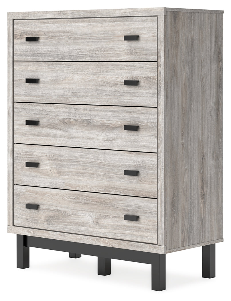 Vessalli King Panel Bed with Mirrored Dresser and Chest in Gray from Ashley - Luna Furniture