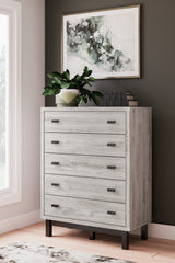 Vessalli King Panel Bed with Mirrored Dresser and Chest in Gray from Ashley - Luna Furniture