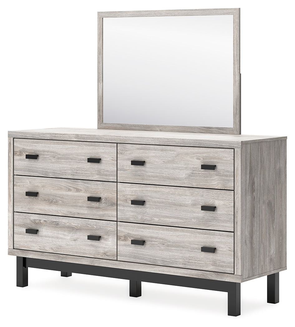 Vessalli King Panel Bed with Mirrored Dresser and Chest in Gray from Ashley - Luna Furniture