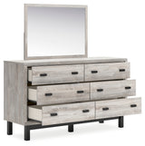 Vessalli King Panel Bed with Mirrored Dresser and Nightstand in Gray from Ashley - Luna Furniture