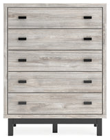 Vessalli King Panel Bed with Mirrored Dresser, Chest and 2 Nightstands in Gray - PKG015137