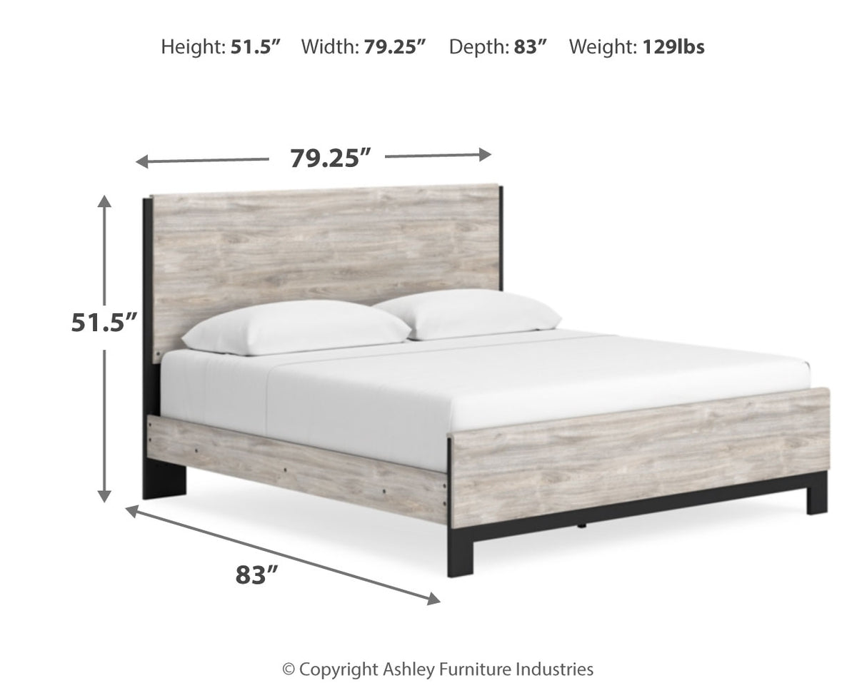 Vessalli King Panel Bed with Mirrored Dresser, Chest and Nightstand in Gray from Ashley - Luna Furniture