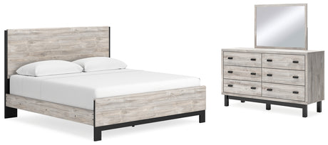 Vessalli King Panel Bed with Mirrored Dresser in Gray from Ashley - Luna Furniture