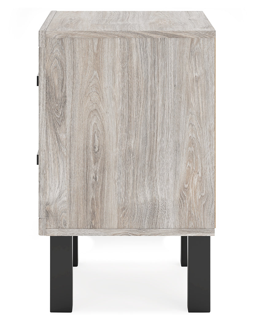 Vessalli King Panel Headboard with Mirrored Dresser and 2 Nightstands in Two-tone from Ashley - Luna Furniture