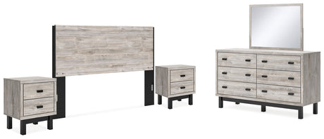 Vessalli King Panel Headboard with Mirrored Dresser and 2 Nightstands in Two-tone from Ashley - Luna Furniture