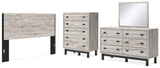 Vessalli King Panel Headboard with Mirrored Dresser and Chest in Two-tone from Ashley - Luna Furniture