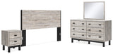 Vessalli King Panel Headboard with Mirrored Dresser and Nightstand in Two-tone from Ashley - Luna Furniture