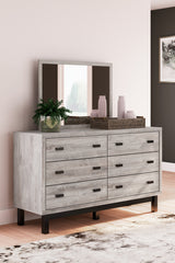 Vessalli King Panel Headboard with Mirrored Dresser, Chest and 2 Nightstands in Two-tone from Ashley - Luna Furniture