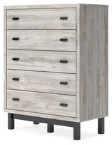 Vessalli King Panel Headboard with Mirrored Dresser, Chest and Nightstand in Two-tone from Ashley - Luna Furniture