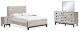 Vessalli Queen Panel Bed with Mirrored Dresser and 2 Nightstands in Gray from Ashley - Luna Furniture