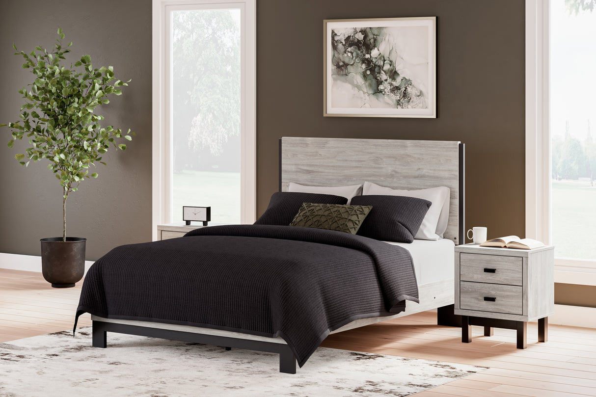 Vessalli Queen Panel Bed with Mirrored Dresser and 2 Nightstands in Gray from Ashley - Luna Furniture