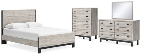 Vessalli Queen Panel Bed with Mirrored Dresser and Chest in Gray from Ashley - Luna Furniture