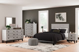 Vessalli Queen Panel Bed with Mirrored Dresser, Chest and 2 Nightstands in Gray from Ashley - Luna Furniture