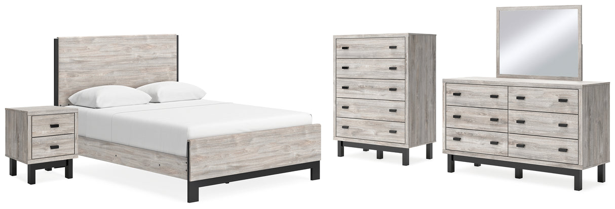 Vessalli Queen Panel Bed with Mirrored Dresser, Chest and Nightstand in Gray from Ashley - Luna Furniture