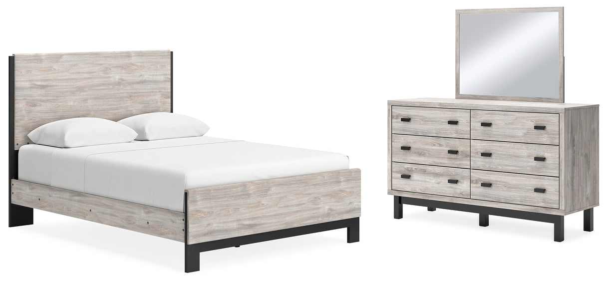 Vessalli Queen Panel Bed with Mirrored Dresser in Gray from Ashley - Luna Furniture