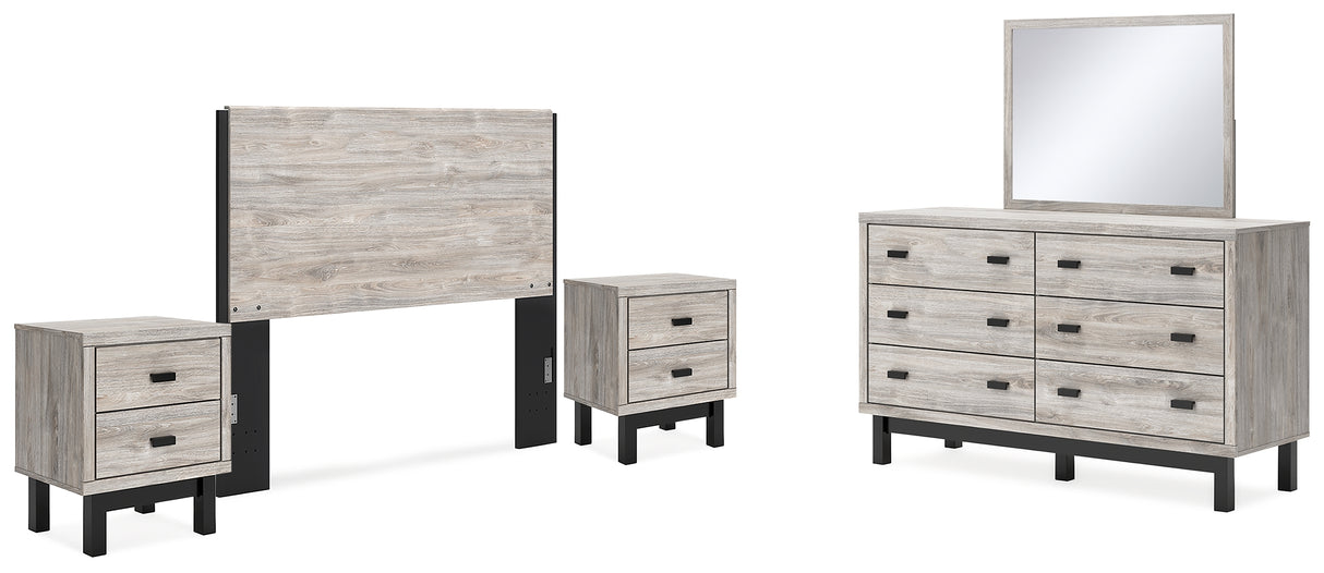 Vessalli Queen Panel Headboard with Mirrored Dresser and 2 Nightstands in Two-tone from Ashley - Luna Furniture