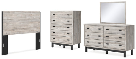 Vessalli Queen Panel Headboard with Mirrored Dresser and Chest in Two-tone from Ashley - Luna Furniture