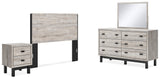 Vessalli Queen Panel Headboard with Mirrored Dresser and Nightstand in Two-tone from Ashley - Luna Furniture