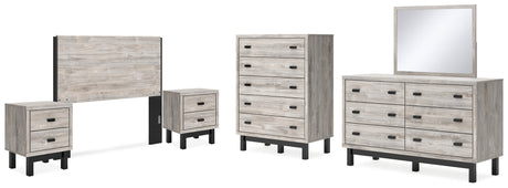 Vessalli Queen Panel Headboard with Mirrored Dresser, Chest and 2 Nightstands in Two-tone from Ashley - Luna Furniture