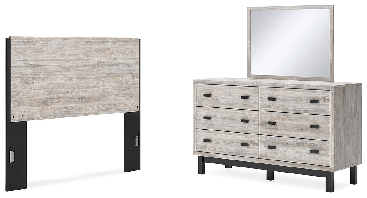 Vessalli Queen Panel Headboard with Mirrored Dresser in Two-tone from Ashley - Luna Furniture