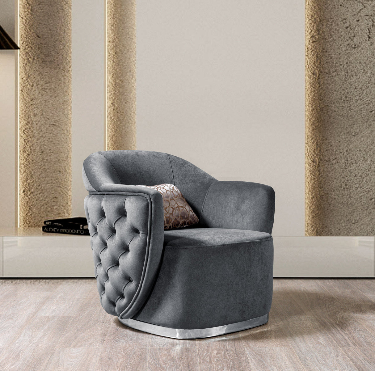 Victoria Gray Velvet Chair - VICTORIAGRAY-CHAIR - 