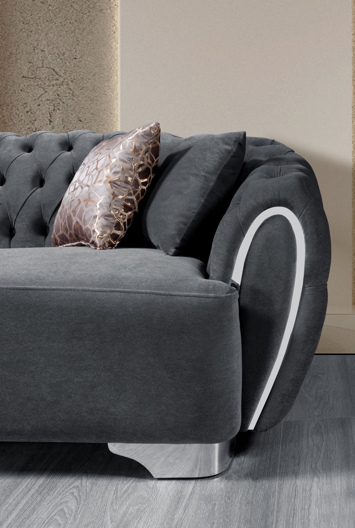 Victoria Gray Velvet Sofa & Loveseat - VICTORIAGRAY-SL - 