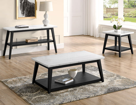 Vida Marble Top 3-Piece Table Set, Black Finish - SET | VD300KWCAS | VD300KWE(2)