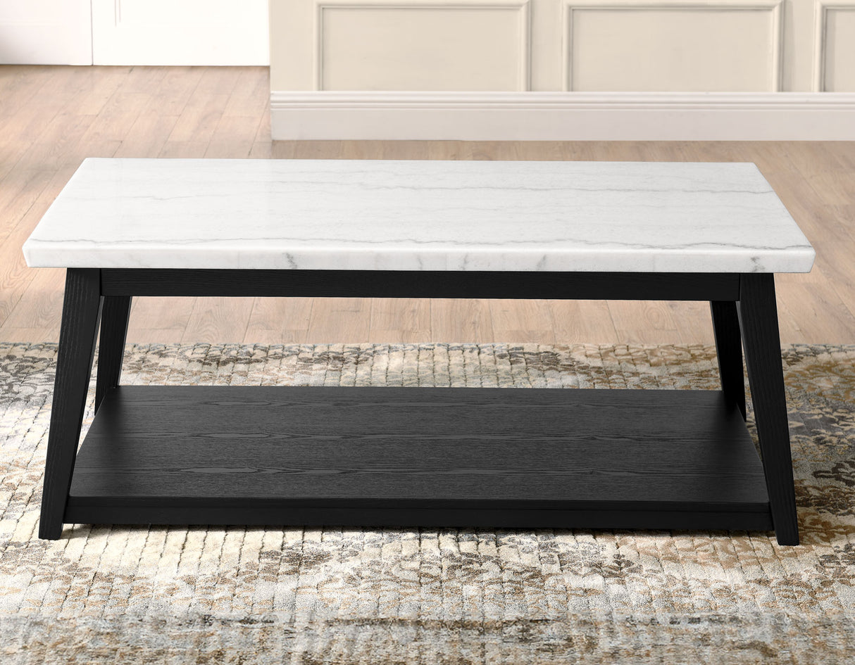 Vida Marble Top 3-Piece Table Set, Black Finish - SET | VD300KWCAS | VD300KWE(2)