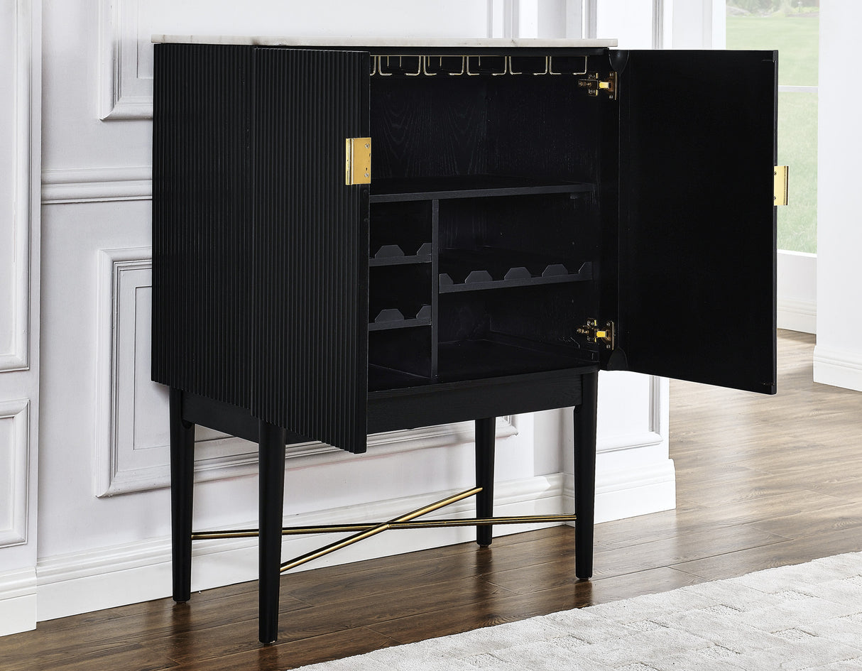 Vida Marble Top WIne Cabinet, Black Finish - VD500KWWC