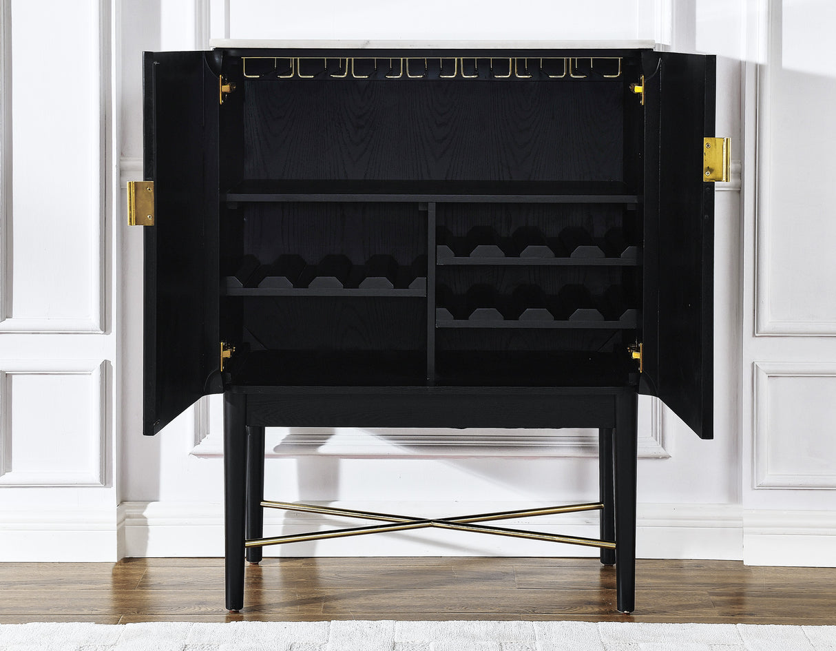 Vida Marble Top WIne Cabinet, Black Finish - VD500KWWC