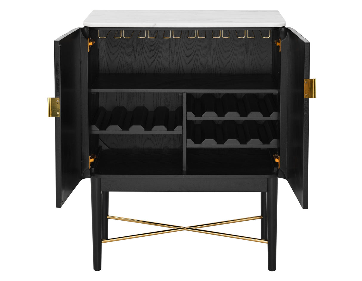 Vida Marble Top WIne Cabinet, Black Finish - VD500KWWC