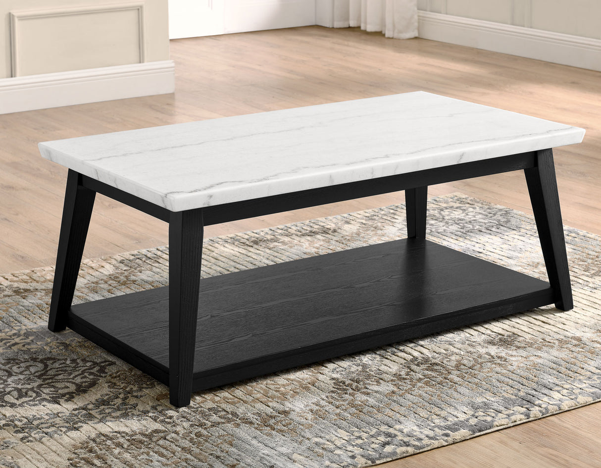 Vida White Marble Cocktail Table with Casters, Black Finish - VD300KWCAS