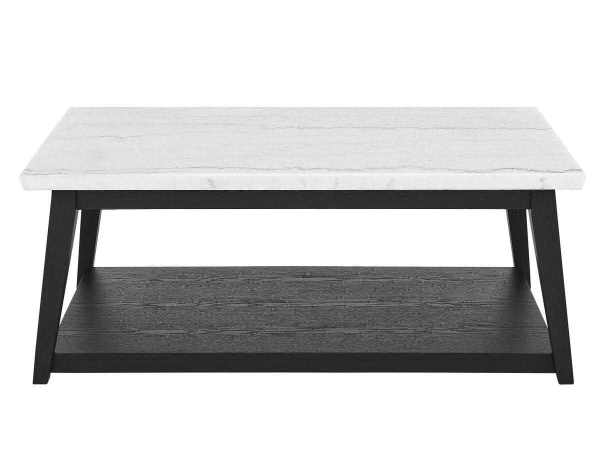 Vida White Marble Cocktail Table with Casters, Black Finish - VD300KWCAS