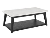 Vida White Marble Cocktail Table with Casters, Black Finish - VD300KWCAS