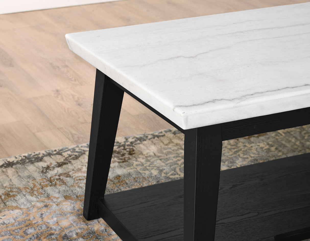 Vida White Marble Cocktail Table with Casters, Black Finish - VD300KWCAS