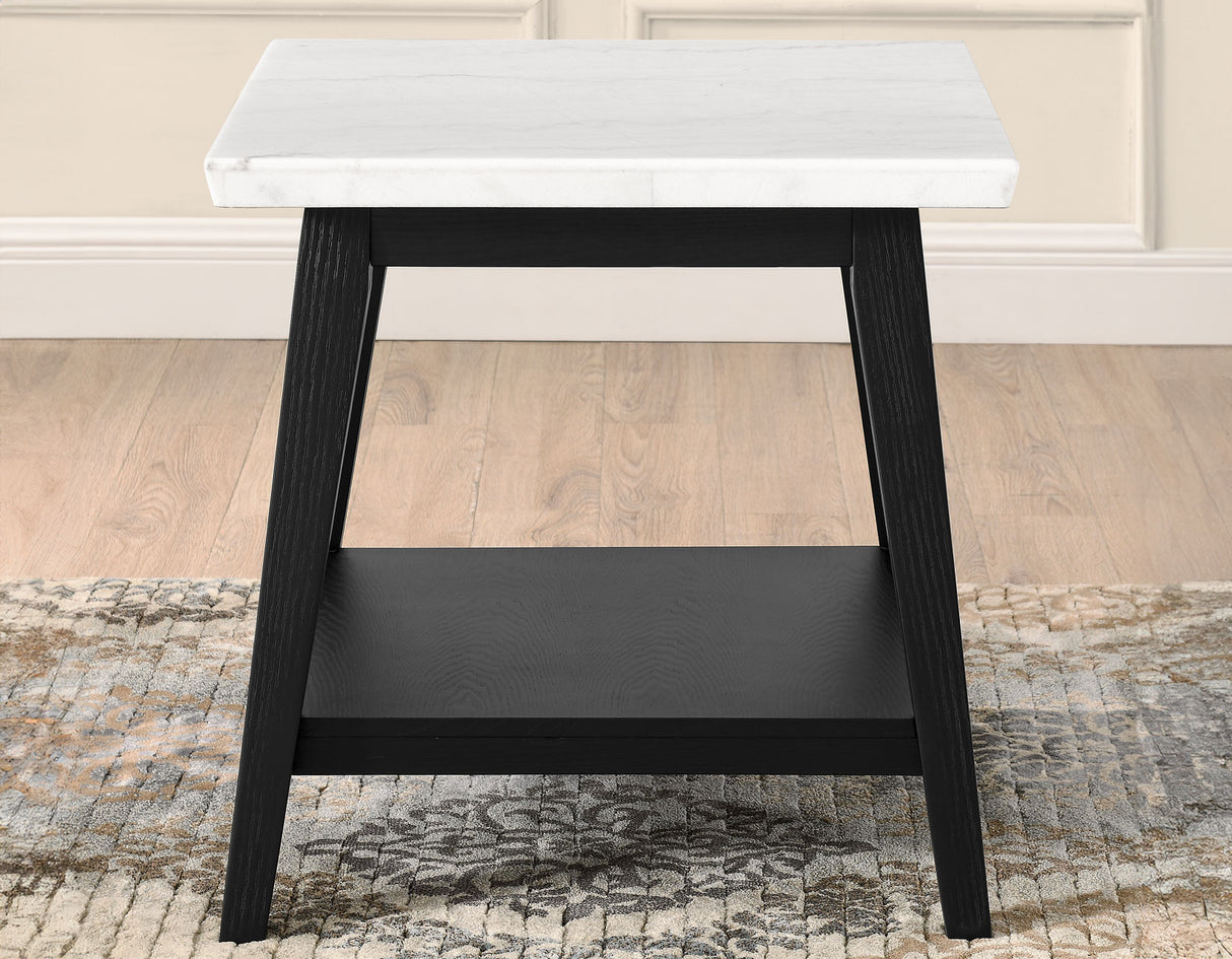 Vida White Marble Top End Table, Black Finish - VD300KWE