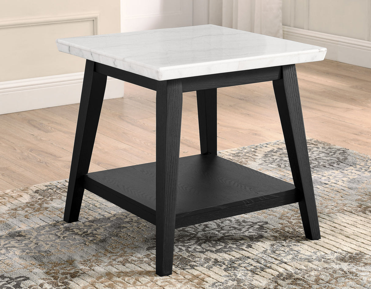 Vida White Marble Top End Table, Black Finish - VD300KWE