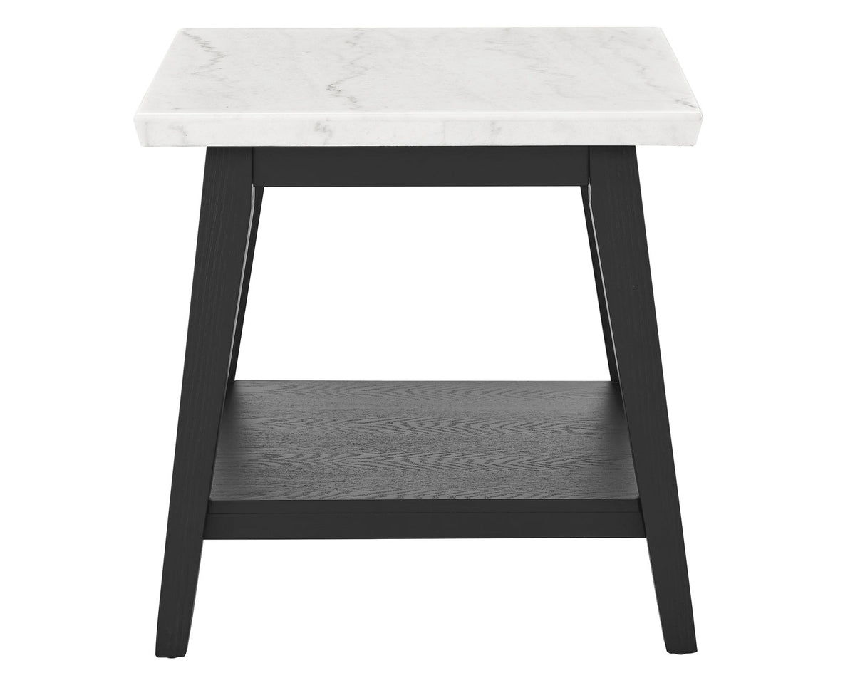 Vida White Marble Top End Table, Black Finish - VD300KWE