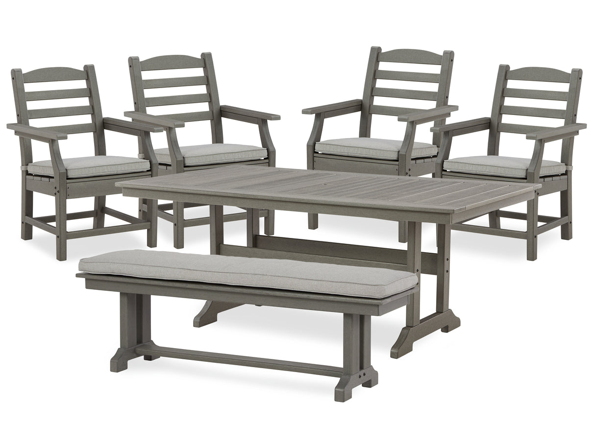 Visola Outdoor Dining Table and 4 Chairs and Bench in Gray - PKG013874