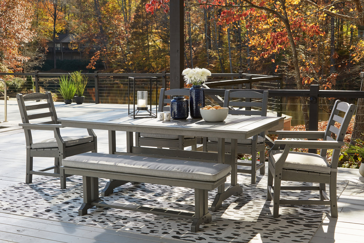 Visola Outdoor Dining Table and 4 Chairs and Bench in Gray - PKG013874