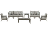 Visola Outdoor Sofa and Loveseat with 2 Lounge Chairs and End Table in Gray - PKG011422