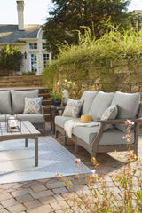 Visola Outdoor Sofa and Loveseat with Coffee Table in Gray - PKG011419