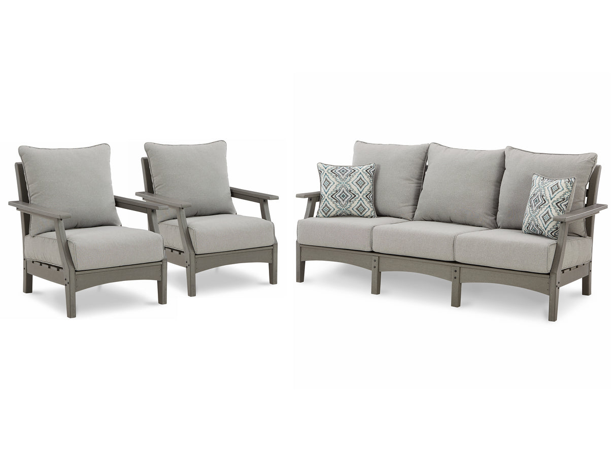 Visola Outdoor Sofa with 2 Lounge Chairs in Gray - PKG014648