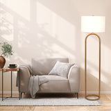 Vivid Brass Ring Base Floor Lamp with Large White Drum Shade - FLL03702101