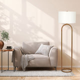 Vivid Brass Ring Base Floor Lamp with Large White Drum Shade - FLL03702101