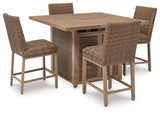 Walton Bridge Outdoor Bar Table and 4 Barstools in Driftwood - PKG016265